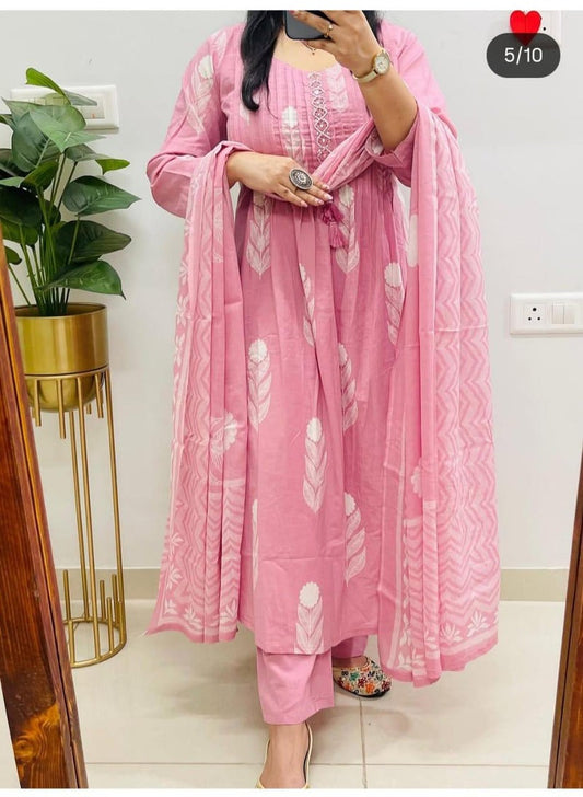 Pink Printed 3 Piece Kurta Pant Set
