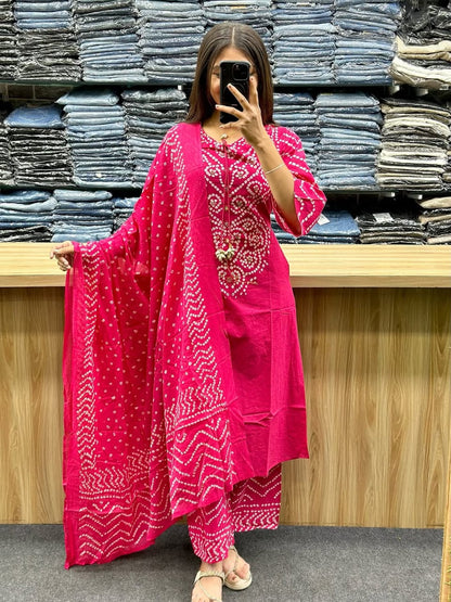 Pink Bandhani Kurta Set with Dupatta