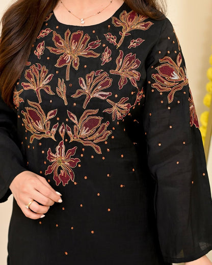 Midnight Bloom Embroidered Co-Ord Set for Women