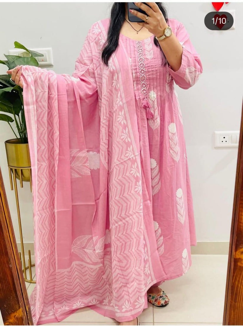 Pink Printed 3 Piece Kurta Pant Set