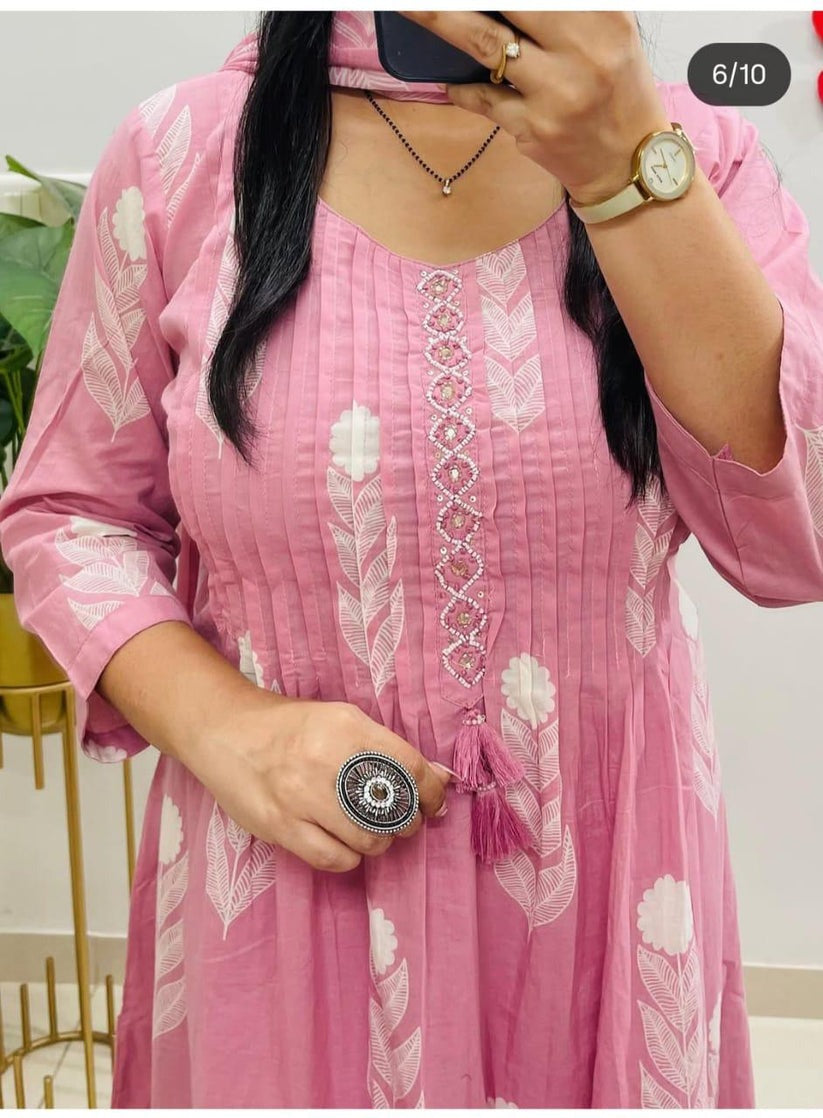 Pink Printed 3 Piece Kurta Pant Set