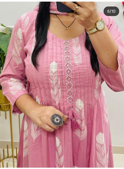 Pink Printed 3 Piece Kurta Pant Set
