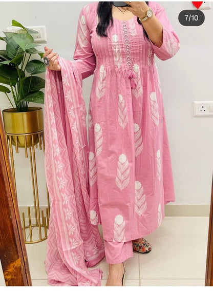 Pink Printed 3 Piece Kurta Pant Set