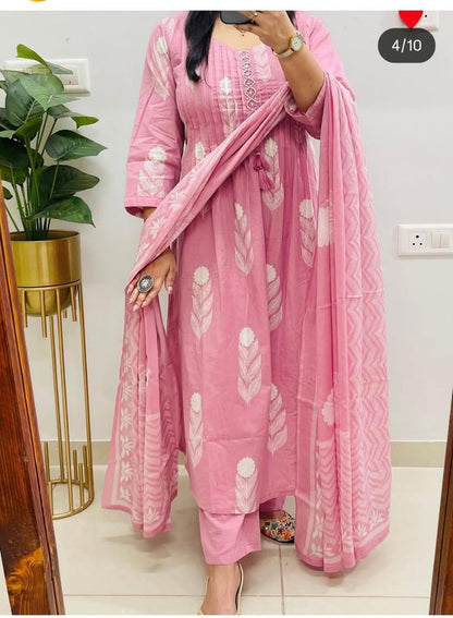 Pink Printed 3 Piece Kurta Pant Set