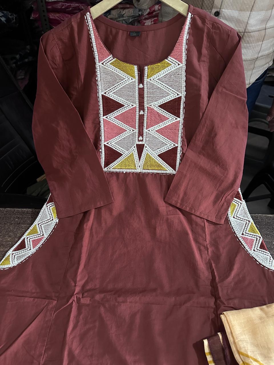 Maroon Embroidered Kurta Pant Dupatta Set