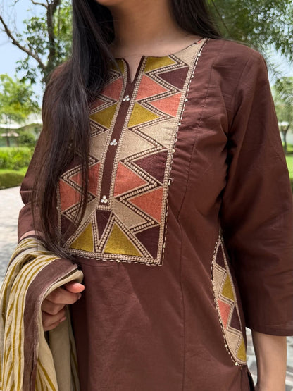Maroon Embroidered Kurta Pant Dupatta Set
