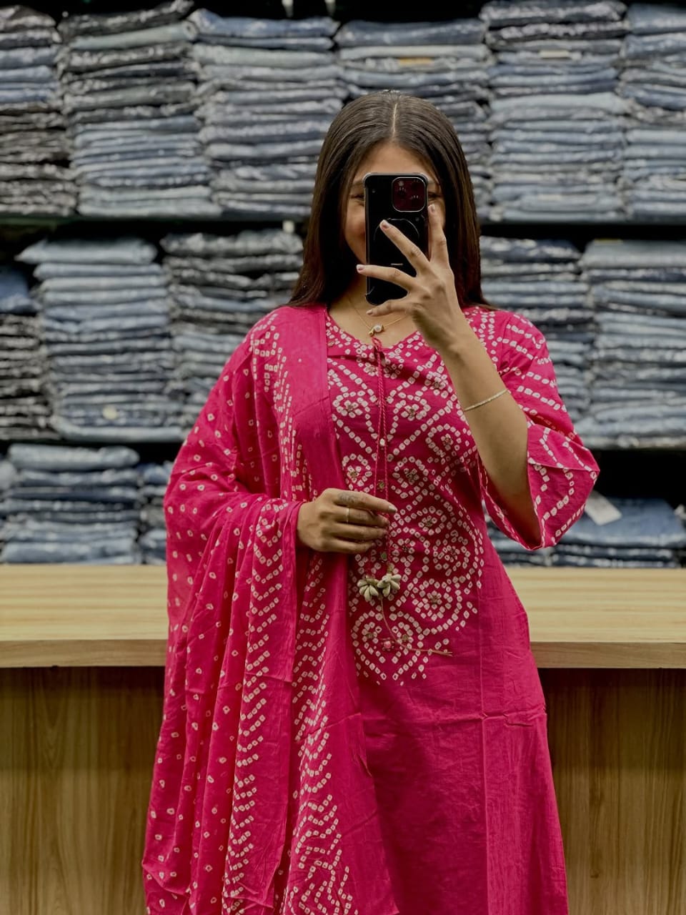 Pink Bandhani Kurta Set with Dupatta