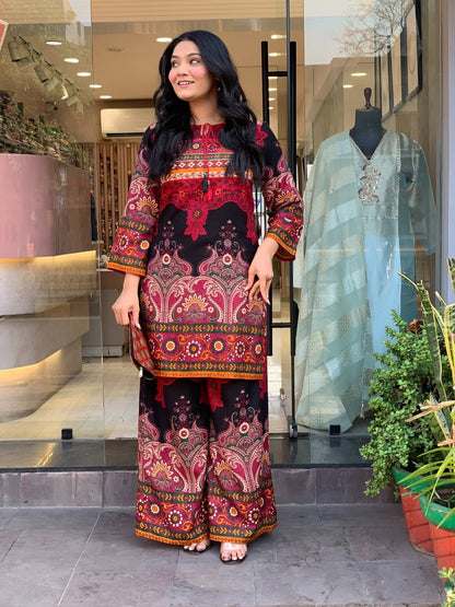 Royal Ethnic Printed Kurta Set with Designer Palazzo Pants