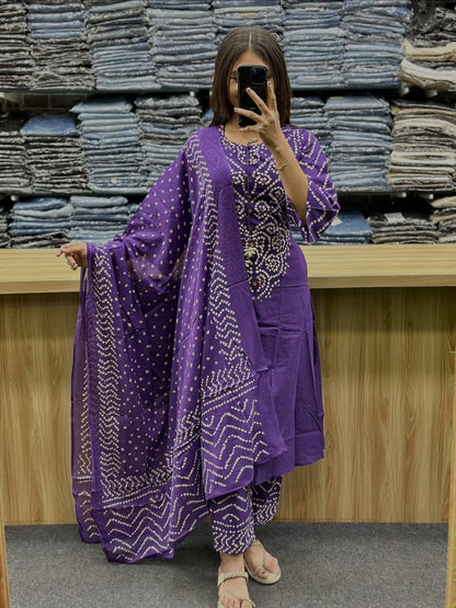 Royal Purple Bandhani Kurta Set with Dupatta