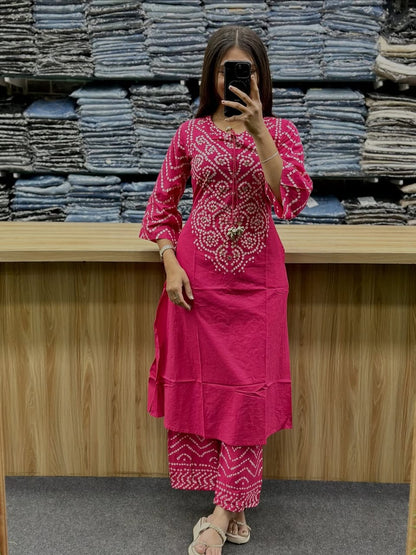 Pink Bandhani Kurta Set with Dupatta