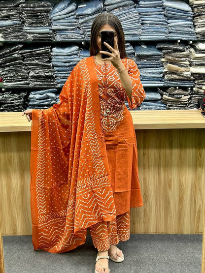 Elegant Rust Orange Bandhani Kurta Set